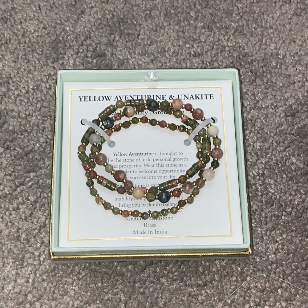 Shivam Yellow Aventurine & Unakite Brass Gemstone Bracelet